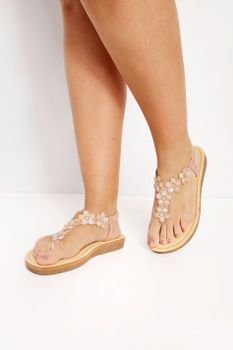 Sandalias Rosa Dorado Flores Y Strass