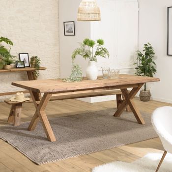 Mesa de comedor de madera de pino reciclada de 220x100 cm