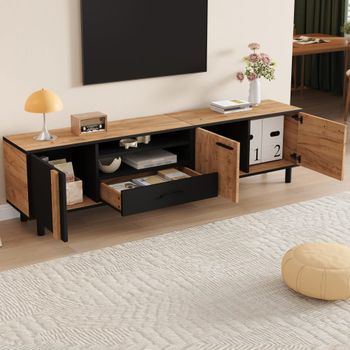 Mueble tv con 3 puertas y cajón aglomerado 180cm negro/madera