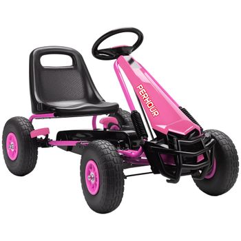 AIYAPLAY Gokart de Pedales para Niños Asiento Regulable en Altura Ruedas EVA Freno Embrague 3-8 Años Rosa   Aosom España