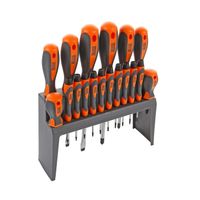 hr juego de destornilladores con expositor y 18 piezas de varillas de acero cr-v y mangos ergonomicos