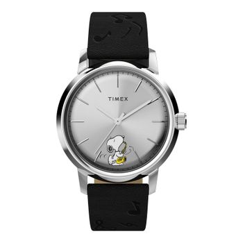 Timex Reloj Hombre Caja De Acero Pulsera Piel Sintetica De Color Negro Resistente Al Agua 5 Atm Tw2w68800