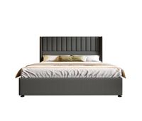 cama hidraulica 160x200cm - estructura de madera y metal tapizada en lino - gris