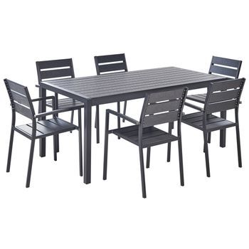 Conjunto De Comedor De Jardín De 7 Piezas Sillas Y Mesa Madera Plástica Aluminio Negro Vernio