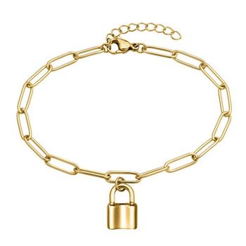 Pulsera de mujer con candado, acero inoxidable, chapado en oro