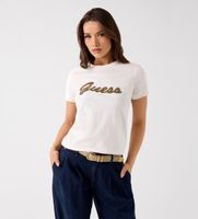 guess para mujer w6yi29k4348 camiseta con logo de cuentas blanco crema m casual algodon manga corta