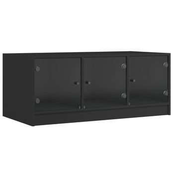 Mesa De Centro，mesa Auxiliar，mesa De Café Con Puertas De Vidrio Negra 102x50x42 Cm