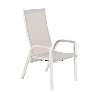 Sillón Para Exterior, Reclinable, Aluminio Y Textilene, Color Blanco Envejecido, 110x70x57