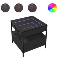 mesa de centro para salon con cajon y estante diseno moderno con led 50 x 50 x 51 cm madera de ingenieria negra vidrio y metal dec037567