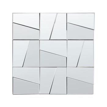 Espejo De Pared Moderno Forma Cuadrada 80 X 80 Cm Con Ganchos Vidrio Y Mdf Plateado Ancemont