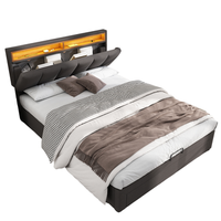 cama tapizada con almacenamiento 140x200cm elevador hidraulico con cajones y led lino gris