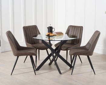 Mara 100cm Round Glass Dining Table with Marcel Antique Chairs