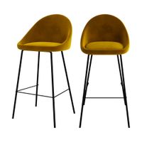 set de 2 sillas de bar de media altura en terciopelo amarillo 75 cm