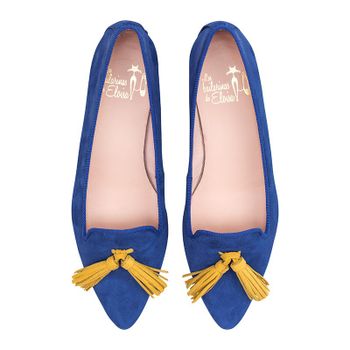 Slipper punta ante azulón borlas amarillas - Modelo Dubai.