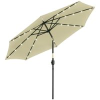 outsunny sombrilla de jardin con 32 luces led solares o265x233 cm parasol inclinable con manivela y poste de acero beige   aosom espana