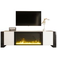 mueble de tv con iluminacion decorativa efecto llama electrica sin funcion de calefaccion alto brillo madera y negro 165x32x55cm