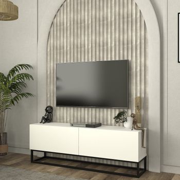 Mueble De Tv Nolven Con 2 Puertas Base Larga 135x32x47 Cm - Blanco [en.casa]