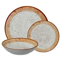 vajilla 18 pzs porcelana deco moteado borde marron