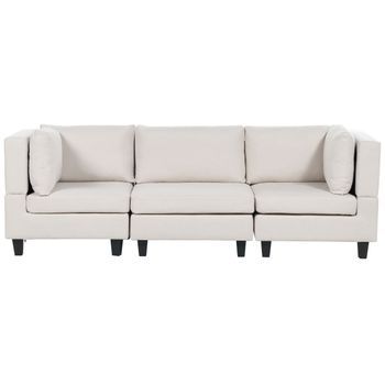 Sofá Modular Moderno 3 Plazas Tapizado Tela Poliéster Respaldo Acolchado Beige Claro Unstad