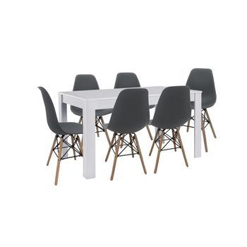 Pack Mesa De Comedor O Cocina Fija  Blanco + 6 Sillas Estilo Nordico Gris