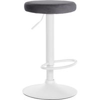 taburete de bar x1 diseno sencillo regulable en altura tapizado en terciopelo gris oscuro patas de metal blanco 100005356