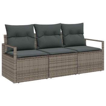 Juego De Sofá 3 Piezas | Mueble De Jardín Gris Ratán Sintético