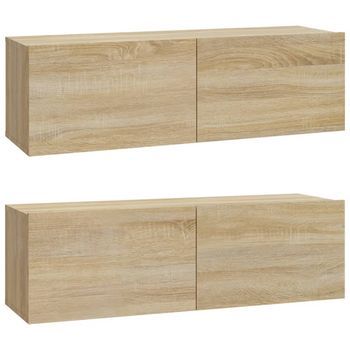 Muebles Tv De Pared 2 Uds Madera Ingeniería Roble 100x30x30 Cm Vidaxl