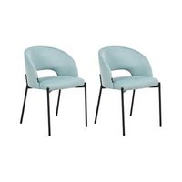 conjunto de 2 sillas de comedor tapizado de tela respaldo redondo recortado azul claro penny