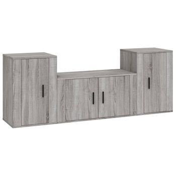 Set De Muebles Para Tv | Mueble De Salón | Gabinete De Tv 3 Pzas Madera Contrachapada Gris Sonoma