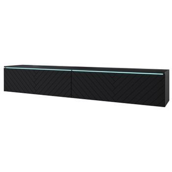 Mueble De Tv Lowboard D 180 Cm, Mueble De Televisión, Mueble De Salón, Sin Iluminación Led, Color Negro Espiga