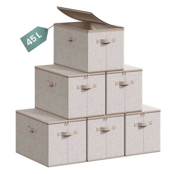 Cajas de almacenamiento plegables con tapa y asas juego de 6 beige