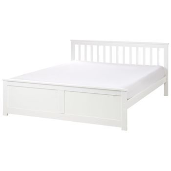 Cama Con Somier De Madera De Pino Mdf Minimalista 160 X 200 Cm Blanco Olendon