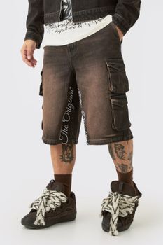 Pantalón Deportivo Vaquero Cargo Marrón Con Bordado, Brown