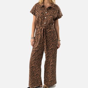 Lollys Laundry Mathilde Leopard-Print Denim Jumpsuit - S