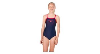Banador speedo e10 gala logo muscleback azul rosa nina