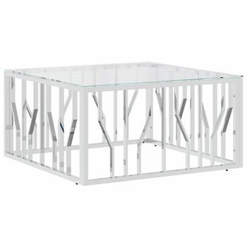 Mesa De Café - Mesa De Centro Acero Inoxidable Y Vidrio 80x80x40 Cm
