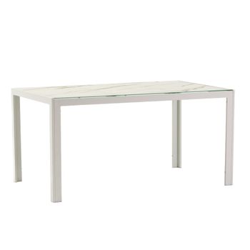Mesa rectangular 150x90 cm de aluminio y tapa de vidrio mármol blanco