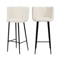set de 2 sillas de bar de tela rizada beige 75 cm