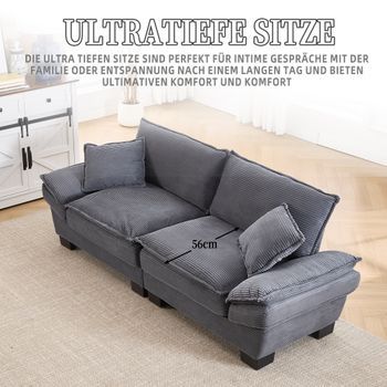 Sofá De Terciopelo Welltin Sofá Doble Moderno Gris Oscuro 224x81x81cm Espuma De Alta Densidad Con Cojines