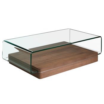 Mesa Centro Rectangular Cristal Templado Y Nogal Angel Cerdá 2004 120x70x33