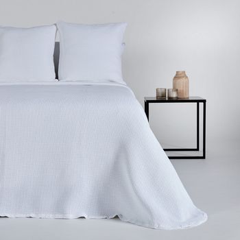Colcha Algodón Nido Abeja  Blanco Cama De 90cm
