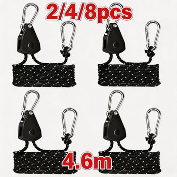 2-8 piezas de cuerdas de tensión para tiendas de campaña con polea de trinquete de 4.6m, sujetador de cuerda ajustable con hebilla fija y tensor para toldos, luces y colgadores.