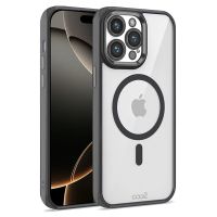 cool funda magnetica transparente con borde negro para iphone 16 pro