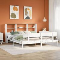 cama con estanteria sin colchon madera maciza blanca 200x200 cm vidaxl