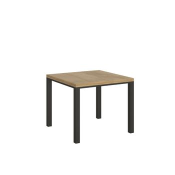 Mesa tipo libro 90x90/180 cm efecto madera roble natural, hierro