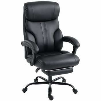 HOMCOM Silla de Oficina Ergonómica Giratoria Reclinable 165° en PU, Reposapiés, Altura Regulable, Negro