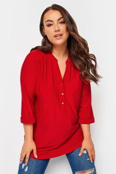 Yours Camisa Roja Media Tapeta, Mujer Curvy Y Tallas Grandes, Yours
