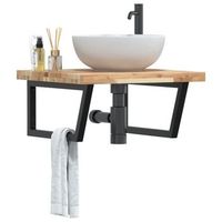 estante de lavabo de pared  estanteria pared  estante flotante acero y madera maciza de acacia cfw31893