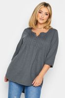 yours camiseta algodon gris con jaretas y cuello panadero mujer curvy y tallas grandes yours
