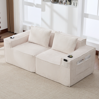 canape modulable de 2 plazas de terciopelo acanalado con portavasos bolsillos laterales resortes y espuma de alta densidad forma estable comprimido sin montaje